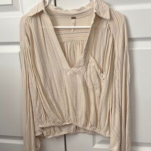 Free People Cream and Pink Striped Blouse